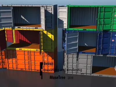 Shipping Container 20ft Dry Van Open Side Rigged 3D 3D model