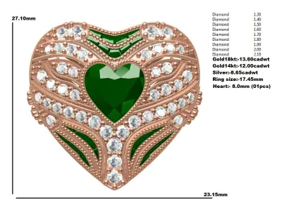 Heart Shape Diamond Cocktail Ring 3D print model
