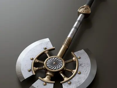 Fantasy style battle ax A1 3D model