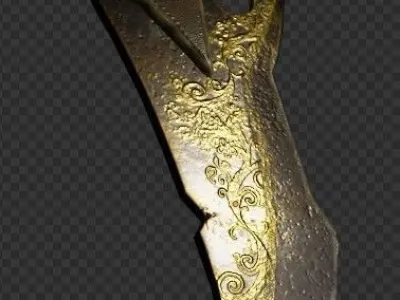 Gilded knife low-poly 3D model Low-poly 3D model