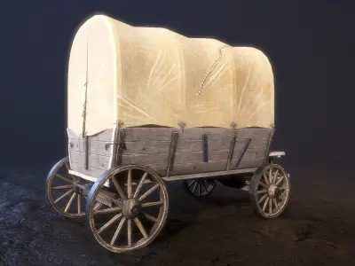 western style cart wagon Low-poly 3D model
