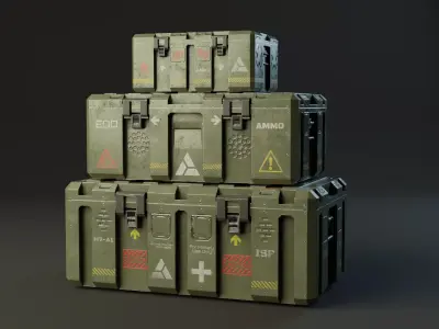 Military boxes GameReady  Low-poly 3D model