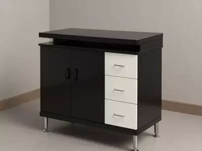 Modern Black and White Office Desk 3D Model Low-poly 3D model