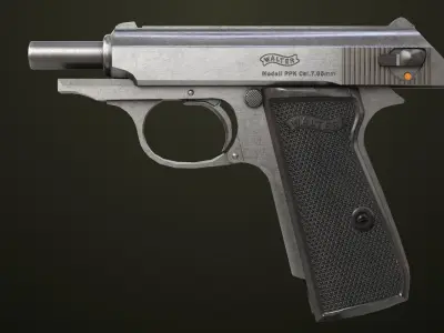 Pistol 05 Silver Generic All PBR Unity UE Textures Included Low-poly 3D model