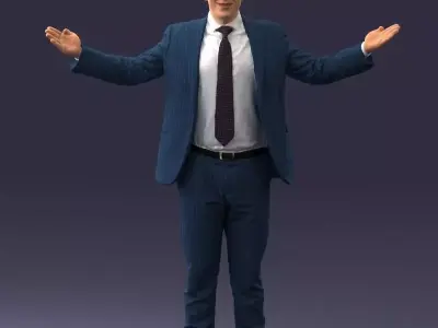 000297 Businessman in Blue Suit with Open Arms 1016 3D model