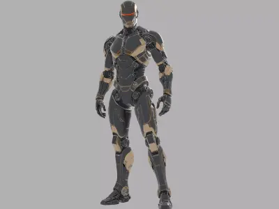 Dark Alloy Humanoid Bot Low-poly 3D model