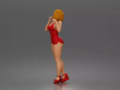 Fashion forward woman in red dress commands attention with poise 3D print model