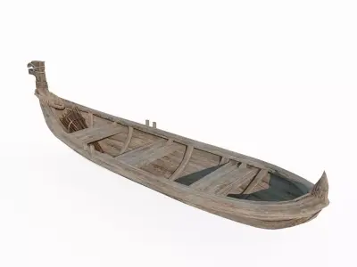 Ancient small wooden boat 3D model