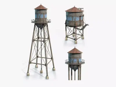 Water Towers Low-Poly Set Low-poly 3D model