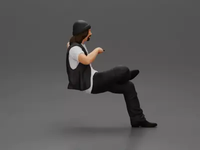 Man in a black beanie sitting and smoking a cigar 3D print model
