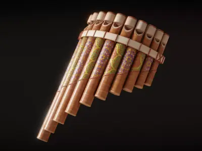 Hand-Painted Pan Flute Low-poly 3D model