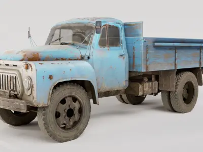 Post apocalypse trailer truck gaz 52 iv7 Low-poly 3D model