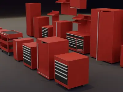 Modular Workshop Cabinets - Closets - Benches with Drawers Pack Low-poly 3D model
