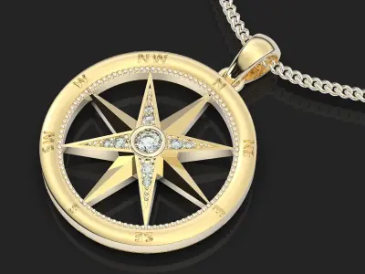 Compass pendant silver gold printable jewelry 3D model 3D print model