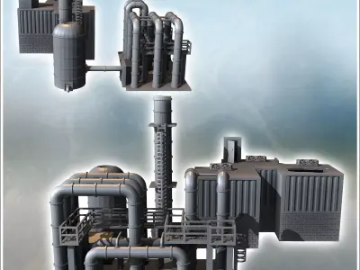 Industrial building set with storage silo and ventilation chimne 3D print model