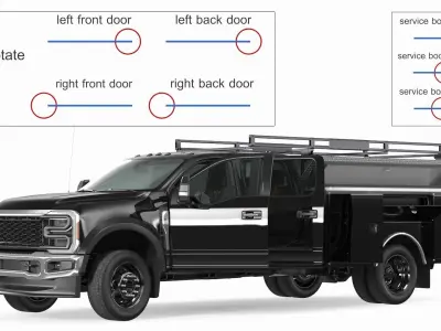 Black Chassis Cab with Service Body Rigged 3D model
