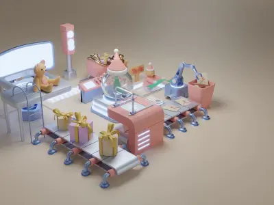 Production of Toy Factory Futuristic  Low-poly 3D model