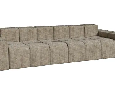 Beige Velvet Rectangle Upholstered Sofa 3D model