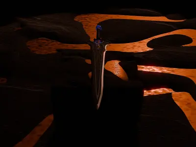 Demon Sword Golden Blue Free low-poly 3D model