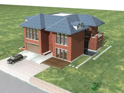 Villa house with car 3D model purchase