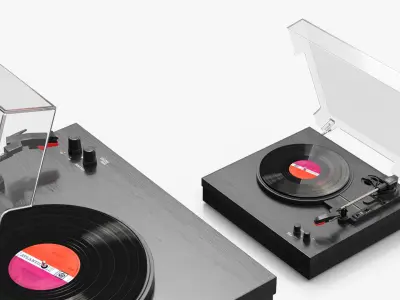 Vinyl Player with Record in Black Wood 3D model