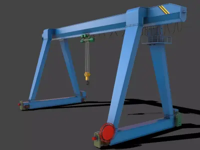 PBR Single Girder Gantry Crane V1 - BLUE LIGHT Low-poly 3D model