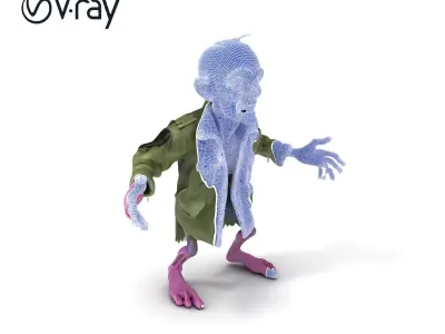 Zombie Soldier D Character Animated Purple Undead with Milita... Low-poly 3D model