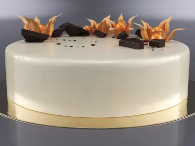 Transparent Window Box with Minimalist Cake with Physalis 3D model