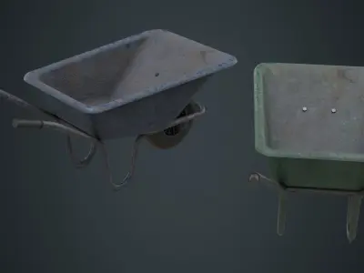 Wheelbarrow 1B Low-poly 3D model