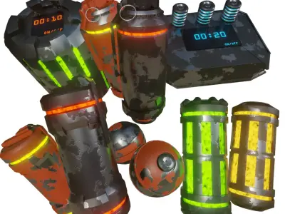 Sci-Fi Grenade and Bomb Package Game Ready Assets Low-poly 3D model