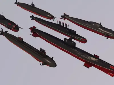 Pack Of 6 low poly game ready nuclear battle submarines  Low-poly 3D model