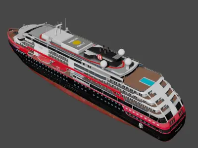 Hurtigruten Expeditions cruise ship Low-poly 3D model