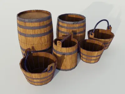 Wooden barrels PBR Game-ready Free low-poly 3D model