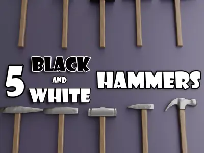 5 Black  White Hammers  Low Poly PBR Tool Pack Low-poly 3D model