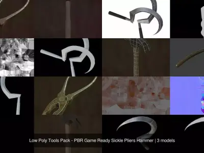 Low Poly Tools Pack - PBR Game Ready Sickle Pliers Hammer