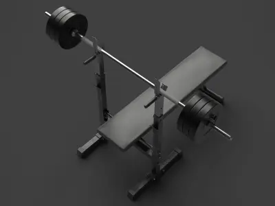 Barbell with Bench 3D model