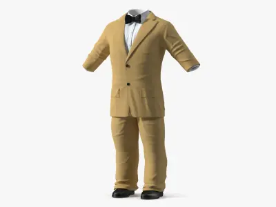  Elegant Tuxedo with Bow Tie for Dwarf Male Beige 
