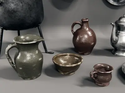 medieval kitchen and dining tools - asset pack 3D model
