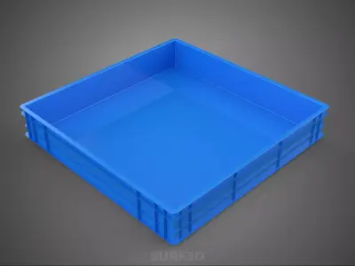 STANDARD SQUARE BLUE SHALLOW PALLET STORAGE PLASTIC CRATE BOX 3D model