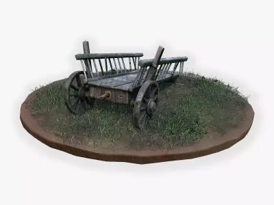 Wooden Cart Low-poly 3D model 22