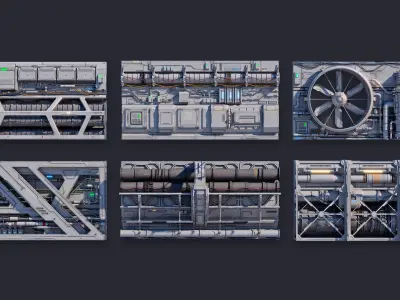 Sci-Fi Architecture Panels Kit Vol 03 Walls-PBR 3D model