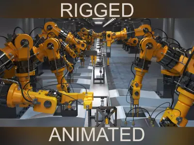 Industrial robots assembling 3D printers 3D model