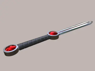 Stylized Fantasy Sword with Red Crystal Orbs 3D model