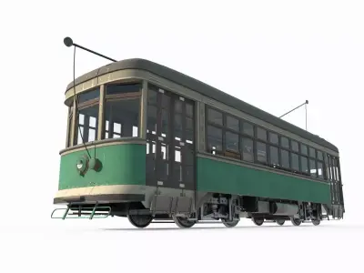 Old style vehicles public transportation trams 3D model