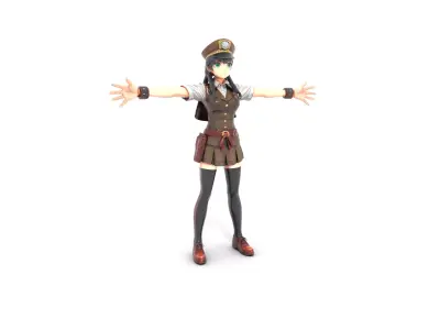 Steampunk Anime Engineer in Brown Uniform Low-poly 3D model
