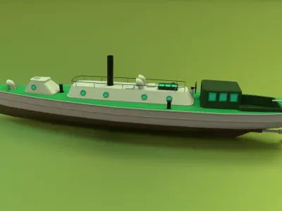 Steam motor boat 1907 Low-poly 3D model