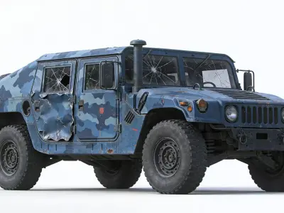 Damaged Armored Humvee Military Vehicle 3D Model V04 Low-poly 3D model