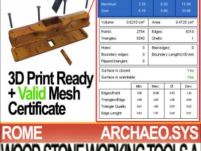 Roman Wood Stone Working Tools Collection 3D Print 3D model