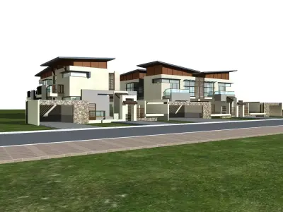 Villa modern house on grassy lot 3D model