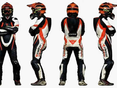 001263 man in black white orange biker suit 3D model